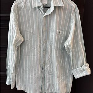 Lacoste Men's Mint Green Striped Button Down Shirt